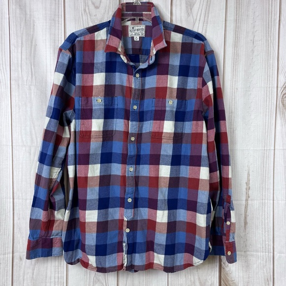 Lucky Brand Other - Lucky Brand Men's Multicolor Plaid Flannel Button Down Shirt Blue Red Size XL